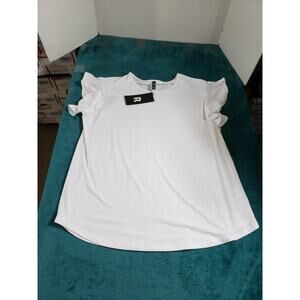 PrinStory Top Size 2 Extra Large Womens White Short Sleeves Ladies Stretch NWT